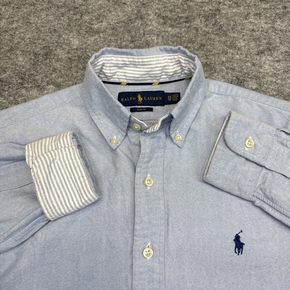 Ralph Lauren slim fit shirt XS blue embroidered pony logo long sleeve preppy